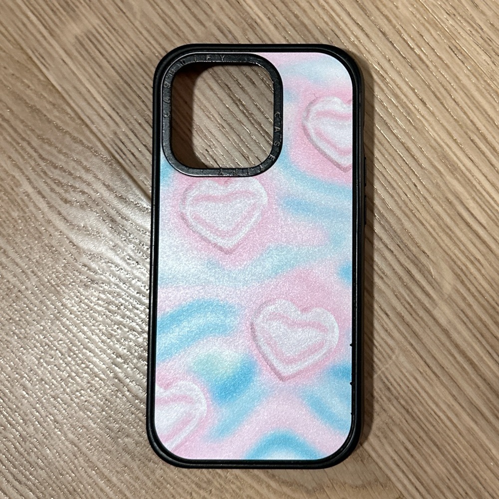 Casetify Soft Pink and Blue Heart iPhone 14 Pro case